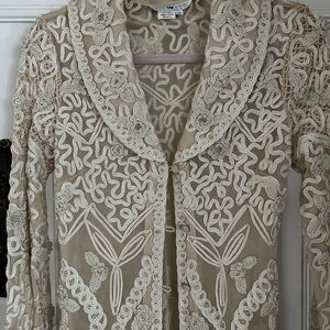 Sue Wong  Ivory, Long Soutache Coat / Robe size 6